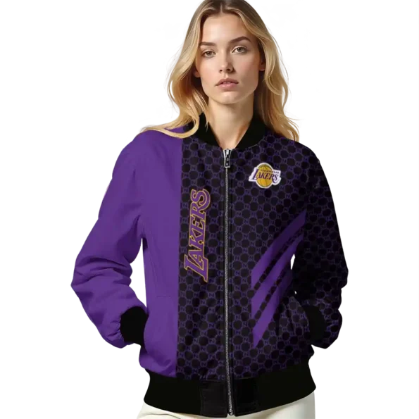 los angeles lakers triple side stripes purple black bomber jacket latest model