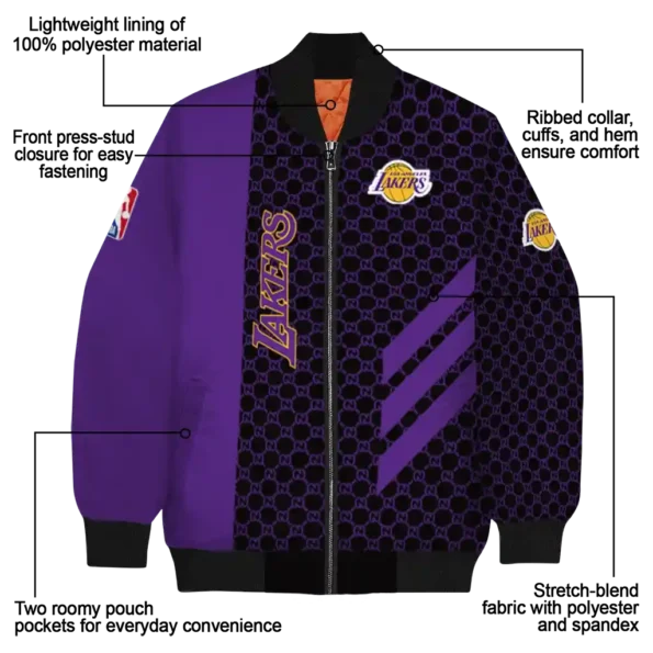 los angeles lakers triple side stripes purple black bomber jacket new arrival
