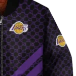 los angeles lakers triple side stripes purple black bomber jacket best selling
