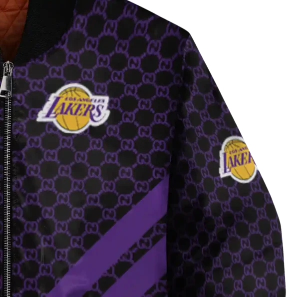 los angeles lakers triple side stripes purple black bomber jacket premium grade