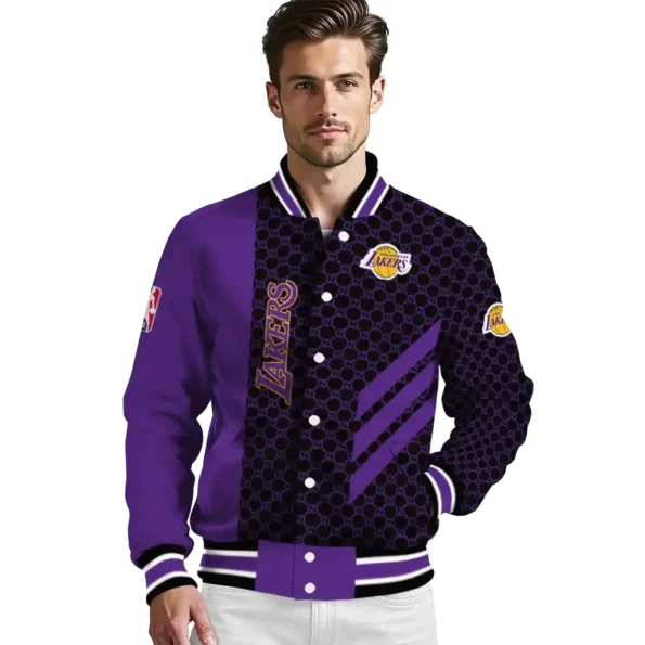 los angeles lakers triple side stripes purple black varsity jacket high quality.webp
