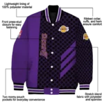 los angeles lakers triple side stripes purple black varsity jacket best selling.webp