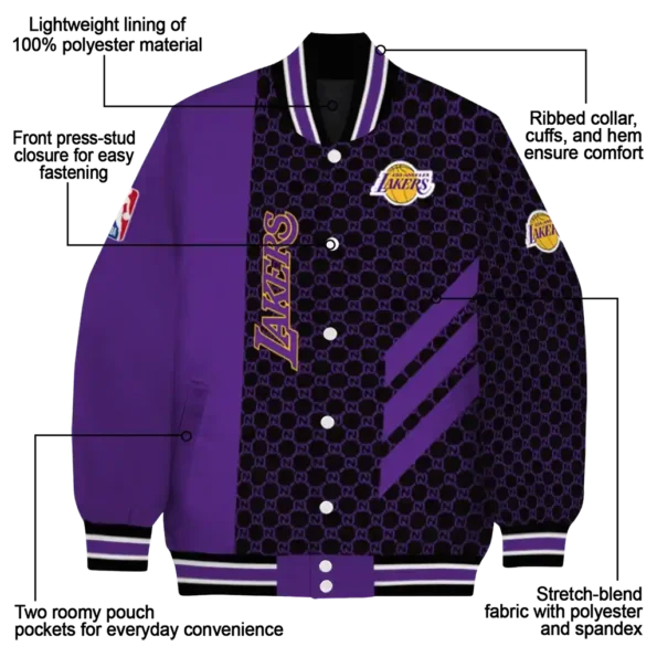 los angeles lakers triple side stripes purple black varsity jacket new arrival.webp