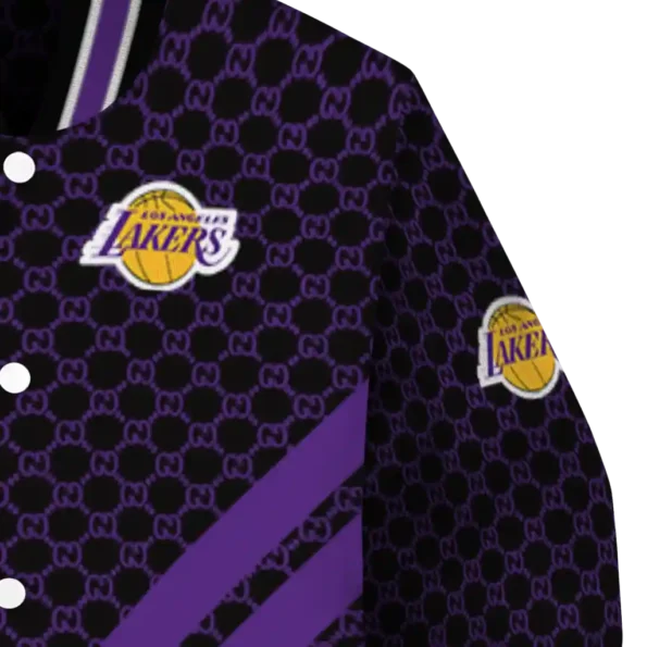 los angeles lakers triple side stripes purple black varsity jacket premium grade.webp