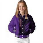 los angeles lakers triple side stripes purple black varsity jacket best selling.webp
