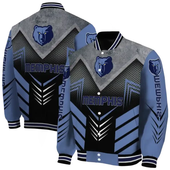 memphis grizzlies arrow layer blue black varsity jacket fashion forward.webp