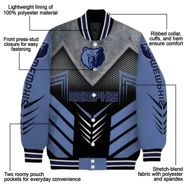 memphis grizzlies arrow layer blue black varsity jacket new arrival.webp