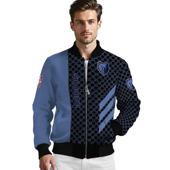 memphis grizzlies triple side stripes blue black bomber jacket high quality