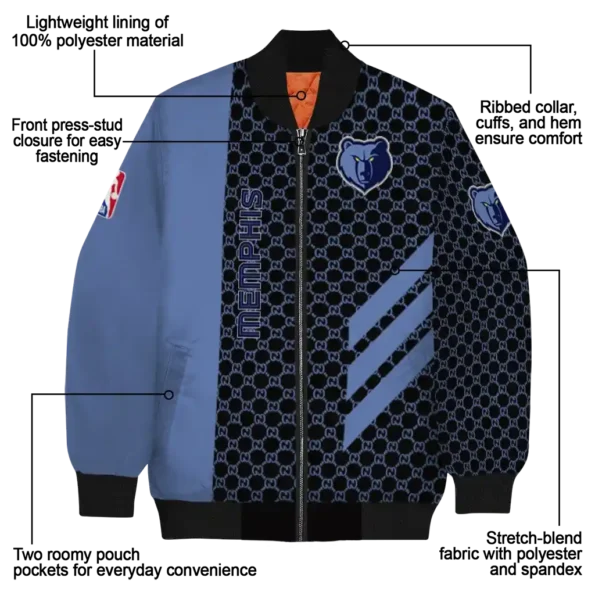 memphis grizzlies triple side stripes blue black bomber jacket new arrival