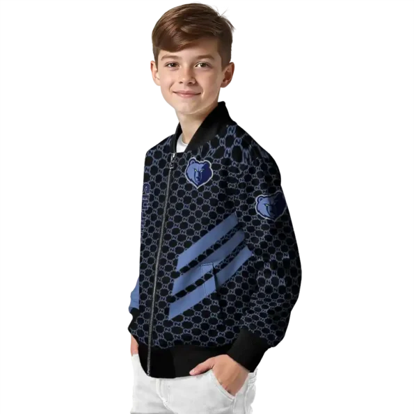 memphis grizzlies triple side stripes blue black bomber jacket trendy