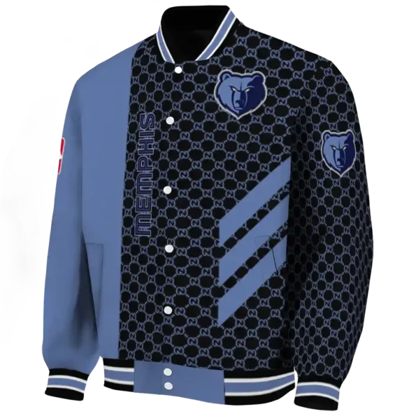 memphis grizzlies triple side stripes blue black varsity jacket best selling.webp
