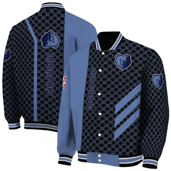 memphis grizzlies triple side stripes blue black varsity jacket fashion forward.webp
