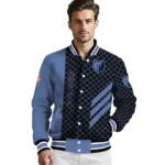 memphis grizzlies triple side stripes blue black varsity jacket best selling.webp