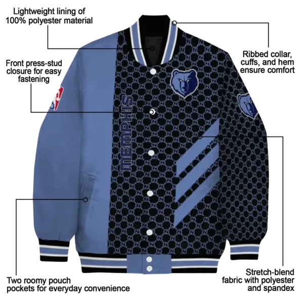 memphis grizzlies triple side stripes blue black varsity jacket new arrival.webp