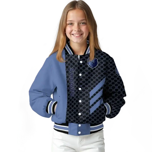 memphis grizzlies triple side stripes blue black varsity jacket top rated.webp