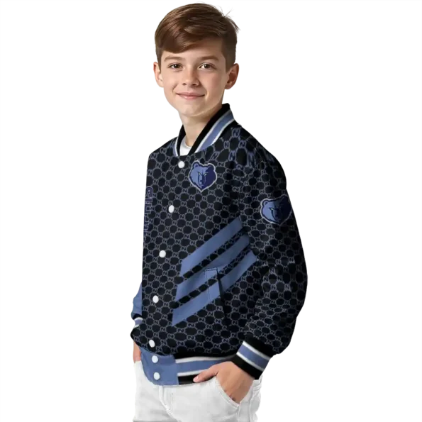 memphis grizzlies triple side stripes blue black varsity jacket trendy.webp