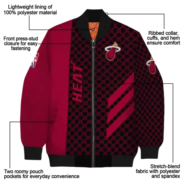 miami heat triple side stripes red black bomber jacket new arrival
