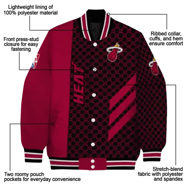 miami heat triple side stripes red black varsity jacket new arrival.webp