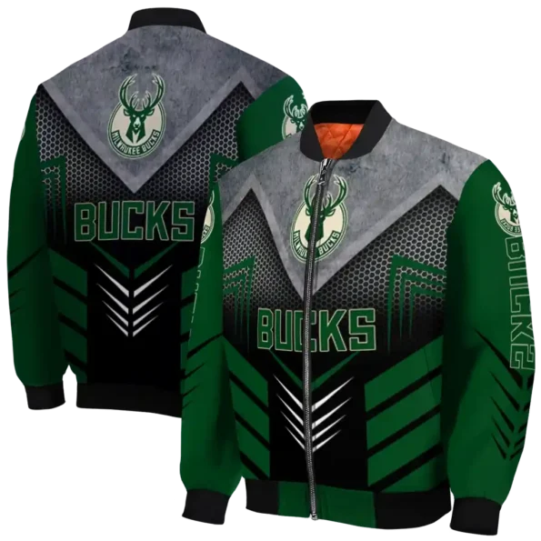 milwaukee bucks arrow layer green black bomber jacket fashion forward