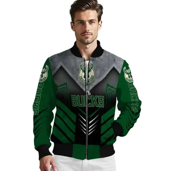 milwaukee bucks arrow layer green black bomber jacket high quality