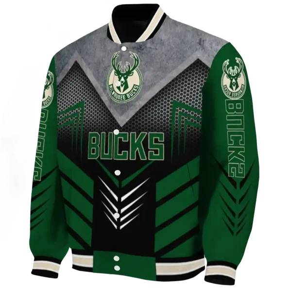 milwaukee bucks arrow layer green black varsity jacket best selling.webp