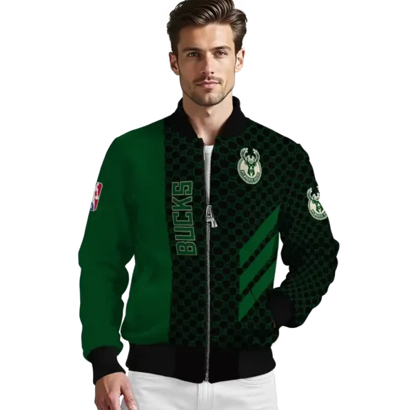 milwaukee bucks triple side stripes green black bomber jacket high quality