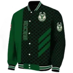 milwaukee bucks triple side stripes green black varsity jacket best selling.webp