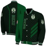 milwaukee bucks triple side stripes green black varsity jacket best selling.webp