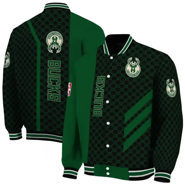 milwaukee bucks triple side stripes green black varsity jacket fashion forward.webp