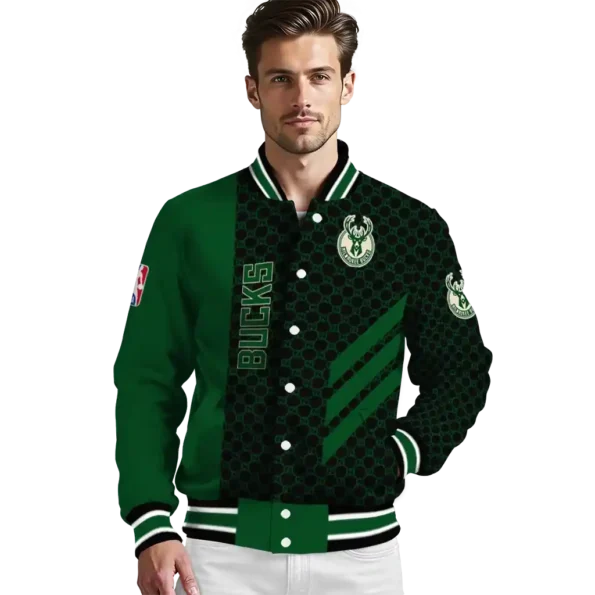 milwaukee bucks triple side stripes green black varsity jacket high quality.webp