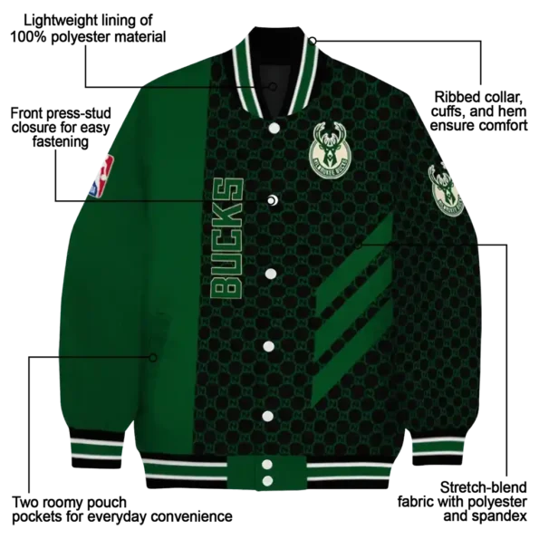 milwaukee bucks triple side stripes green black varsity jacket new arrival.webp