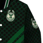 milwaukee bucks triple side stripes green black varsity jacket best selling.webp
