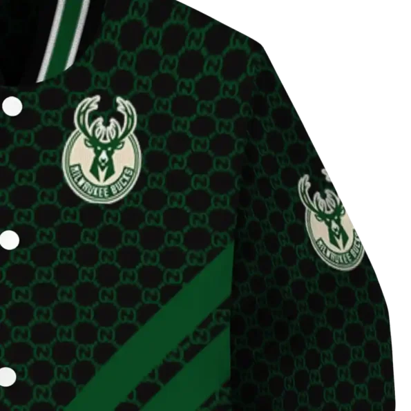 milwaukee bucks triple side stripes green black varsity jacket premium grade.webp
