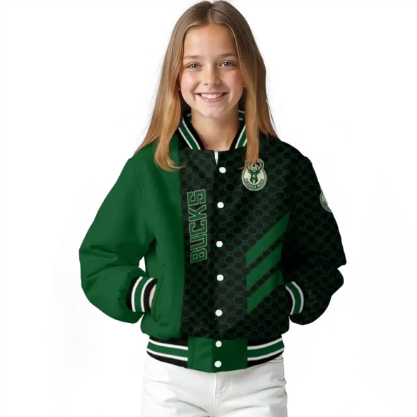 milwaukee bucks triple side stripes green black varsity jacket top rated.webp