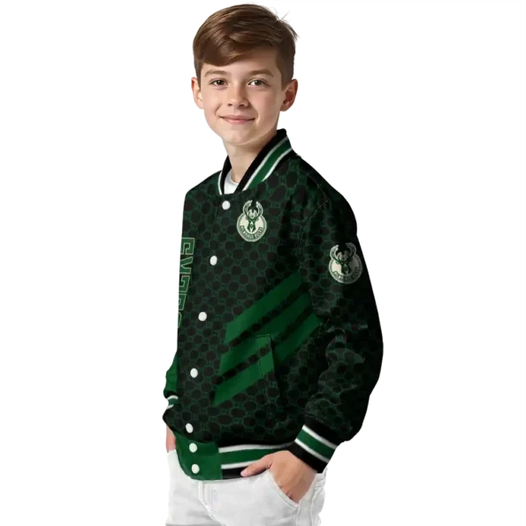 milwaukee bucks triple side stripes green black varsity jacket trendy.webp