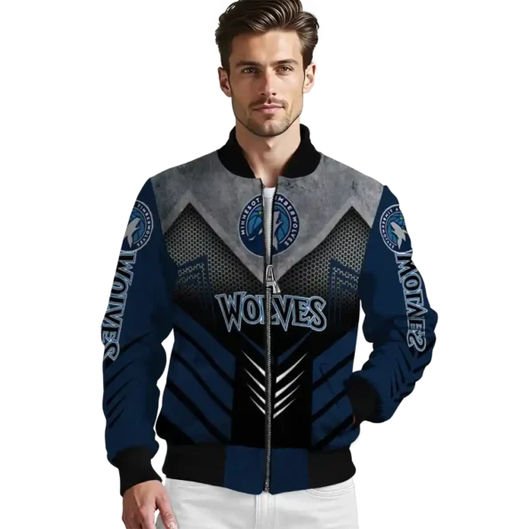 minnesota timberwolves arrow layer midnight blue black bomber jacket high quality