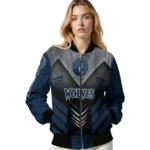 minnesota timberwolves arrow layer midnight blue black bomber jacket best selling