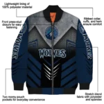 minnesota timberwolves arrow layer midnight blue black bomber jacket best selling