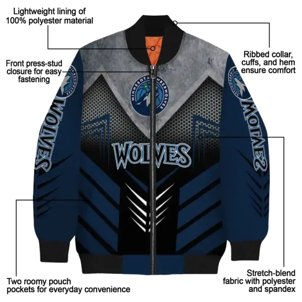 minnesota timberwolves arrow layer midnight blue black bomber jacket new arrival