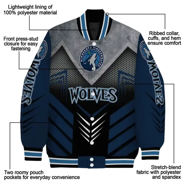 minnesota timberwolves arrow layer midnight blue black varsity jacket new arrival.webp