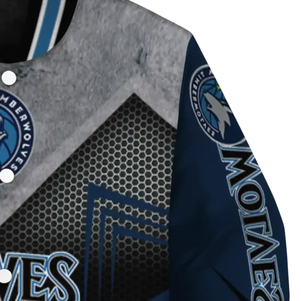 minnesota timberwolves arrow layer midnight blue black varsity jacket premium grade.webp