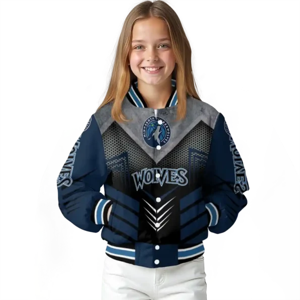 minnesota timberwolves arrow layer midnight blue black varsity jacket top rated.webp