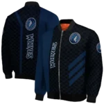 minnesota timberwolves triple side stripes midnight blue black bomber jacket best selling