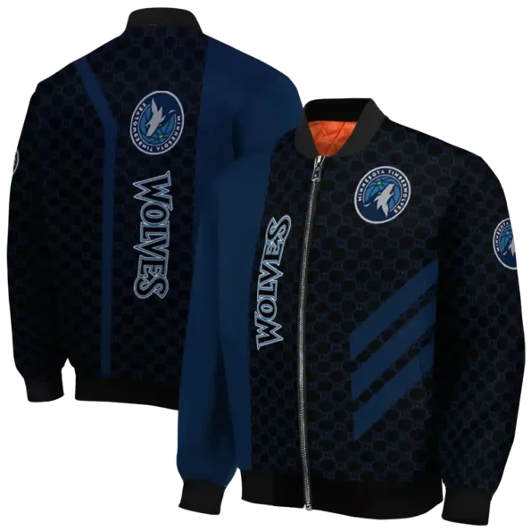 minnesota timberwolves triple side stripes midnight blue black bomber jacket fashion forward