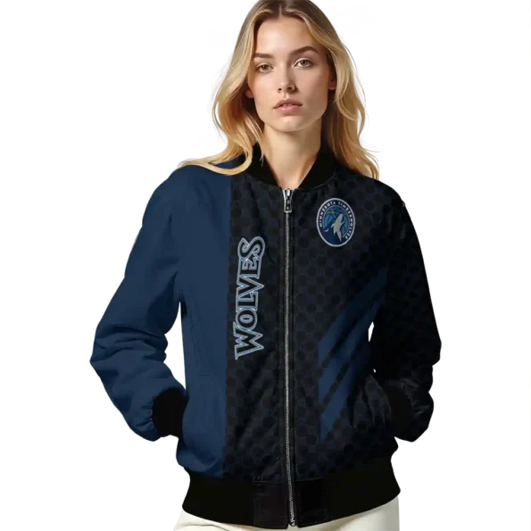 minnesota timberwolves triple side stripes midnight blue black bomber jacket latest model