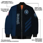 minnesota timberwolves triple side stripes midnight blue black bomber jacket best selling
