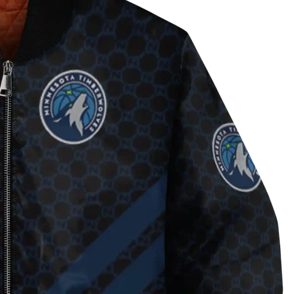 minnesota timberwolves triple side stripes midnight blue black bomber jacket premium grade