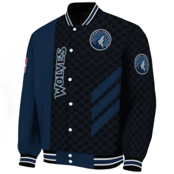 minnesota timberwolves triple side stripes midnight blue black varsity jacket best selling.webp