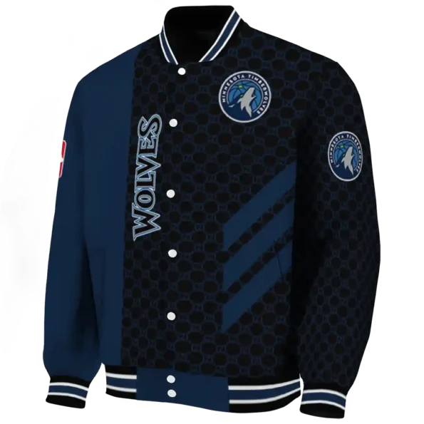 minnesota timberwolves triple side stripes midnight blue black varsity jacket best selling.webp