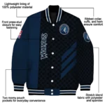 minnesota timberwolves triple side stripes midnight blue black varsity jacket best selling.webp